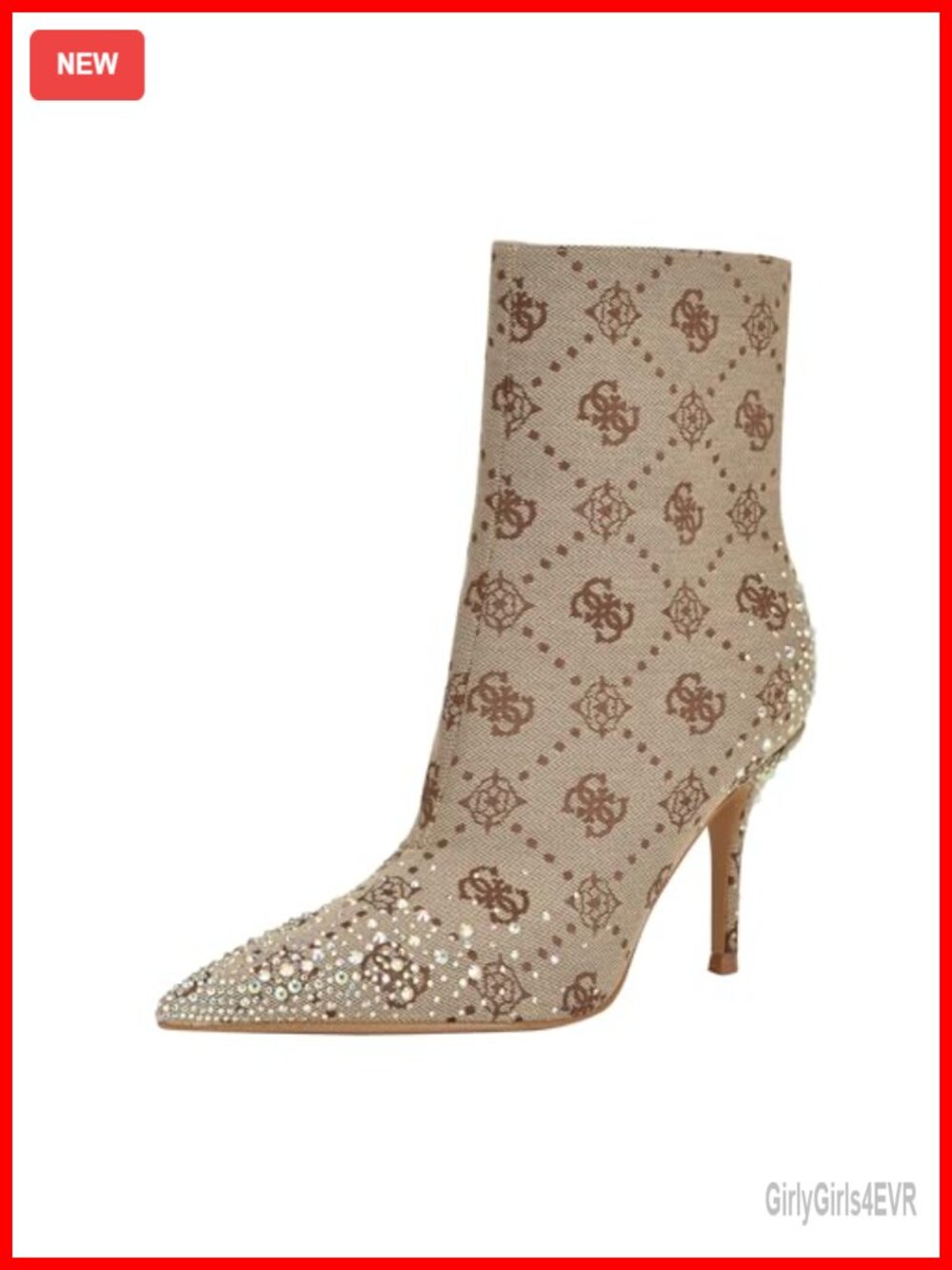 Rhinestone Embellished Pointed Toe Ankle Bootie with Side Zip